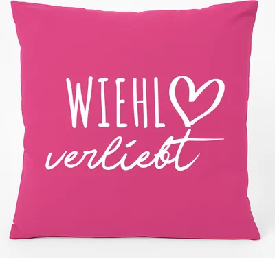 Produktbild von Huuraa Kissen Wiehl verliebt 40x40cm mit Füllung Fuchsia Baumwolle Dekokissen Geschenkidee