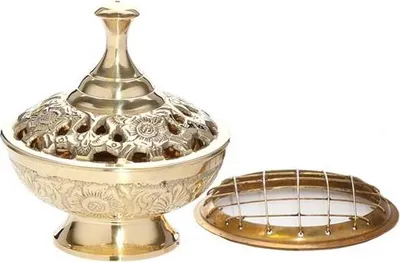 Immagine prodotto di Bruciatore d'incenso fatto a mano in ottone con decorazione in oro a griglia grande 1531