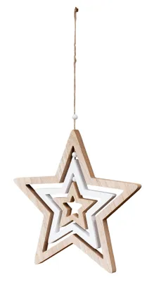 Produktbild von Deko Stern Mobile D35cm Windspiel MDF Holz Natur Weiß Holzstern Hängedeko Deko