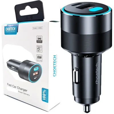 Zdjęcie produktu dla Choetech Szybka Ładowarka Samochodowa 130W 2Xusb-C + Usb-A Czarny (Tc0011)