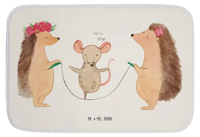 Produktbild von Mr. & Mrs. Panda Badteppich Igel Seilhüpfen - Weiß - Geschenk, Maus, Badezimmerteppich, Kindergarten, Duschvorleger, Badematte, Badvorleger, Lustige Sprüche, Kinder