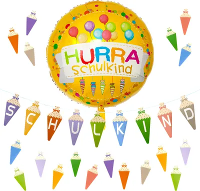 Produktbild von Oblique Unique Schuleinführung Schulanfang Einschulung Deko Set - Zuckertüten Girlande + Luftballon + Konfetti Set