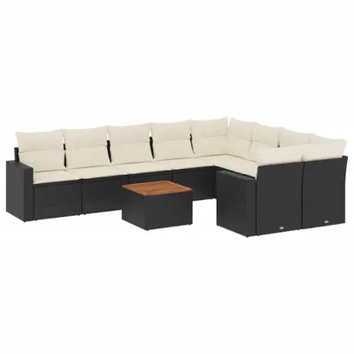 Produktbild von vidaXL 10-tlg. Garten-Sofagarnitur mit Kissen Schwarz Poly Rattan