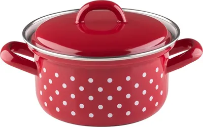 Produktbild von Riess Kasserolle mit Deckel Ø12cm 0,5 Liter Emaille Country Pünktchen rot