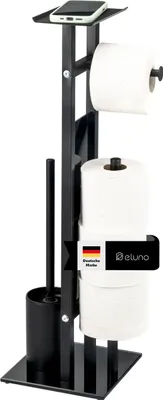 Obrázok produktu pre eluno stojaci WC set 4v1, WC kefa, držiak na rolky a polička, z nehrdzavejúcej ocele a čierneho skla