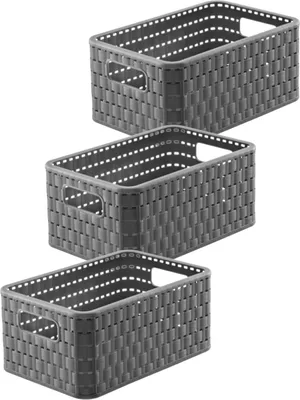 Produktbild von Rotho 3er Set Aufbewahrungsboxen Country - Organizer je 28,0 x 18,5 x 12,6 cm - Kunststoffbox 6 L in Rattan-Optik - Küchen Stapelbox aus Kunststoff