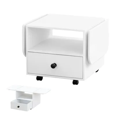 Produktbild von Couchtisch Ausziehtisch mit Rollen & Schubladen und Stauraum, Wohnzimmertisch Beistelltisch Sofatisch 120-60Lx 60Bx60H ausziehbar Platzsparend Weiß