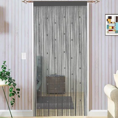 Image de Rideau décoratif anti-moustiques Famanu, avec perles, gris, 90 x 245 cm