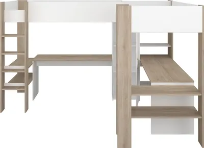 Produktbild von Alexandrie Doppelhochbett - 90x200 - mit Schreibtisch - Eiche/Weiß