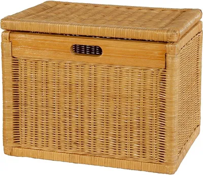 Produktbild von KRINES HOME Hoher Korb mit Deckel Rattan geflochten Farbe Honig, Regalkorb, Aufbewahrungsbox