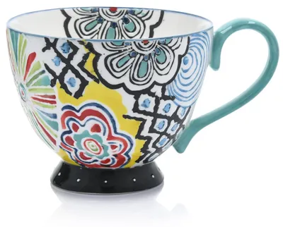 Immagine prodotto di Tazza da caffè, tazza in porcellana, tazza per caffè - DUKA. Tazza turchese-gialla con motivo floreale, 350 ml, in terracotta