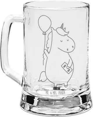 Produktbild von Mr. & Mrs. Panda Krug Einhorn Luftballon - Transparent - Geschenk, Gravur Bierkrug, Seidel, Bierhumpen, Geld, Unicorn, Einhörner, Humpen, Lebenslust, Glaskrug