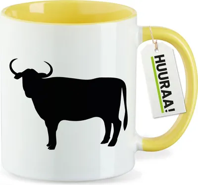Produktbild von Huuraa Kaffeetasse Stier Bulle Silhouette 330ml Gelb Keramik Kaffeebecher Geschenkidee