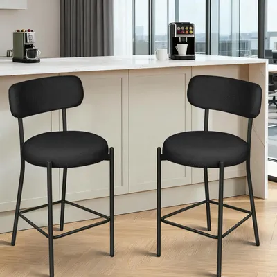 Produktbild von 2er Set Esszimmerstühle,Polsterstuhl Küchenstühle,Teddy Stoff Runde Boucle Wohnzimmerstuhl,Ergonomisches Design,für Esszimmer und Wohnzimmer Schwarz