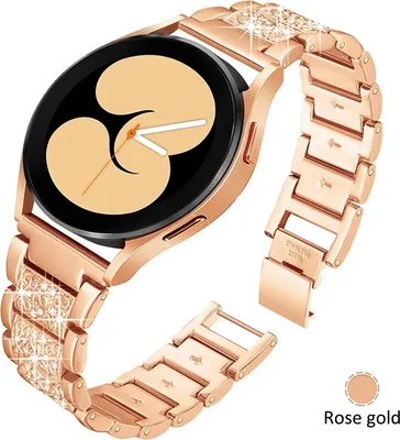 Produktbild von FFO2World Luxus-Metallarmband 20 mm – S-Textur mit Strass – Edelstahl für Samsung Galaxy Watch 7/6/5/4/3/Active 2 u. andere Smartwatches – Roségold