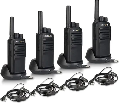 Produktbild von Retevis NR610 Funkgerät, AI-Rauschunterdrückung, Funkgerät mit Headset, PMR446 VOX, 1200mAh Wiederaufladbare Walkie-Talkies Erwachsene 4er für Schule,Transport, Spielplätze