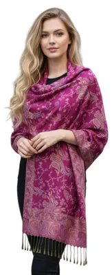 Obrázok produktu pre Šál Pashmina Jacquard, dámsky, farba fuksiová, s kvetinovým vzorom Paisley, rozmer 28x70 cm