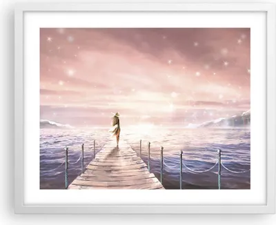 Produktbild von Gerahmtes Poster - Weißer Rahmen - Brücke Frau die Sterne - 50x40 cm - Wand Bild - Wanddeko - Wandbilder - Kunstposter - Wandposter - Bilderrahmen - Bilder - Kunstdruck - Wandbild - P2WAA50x40-4350
