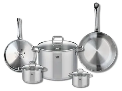 Image de Set de 2 Poêles de cuisson 24 et 28 cm et 3 faitouts 12, 14 et 26 cm Elo Profi Citrin