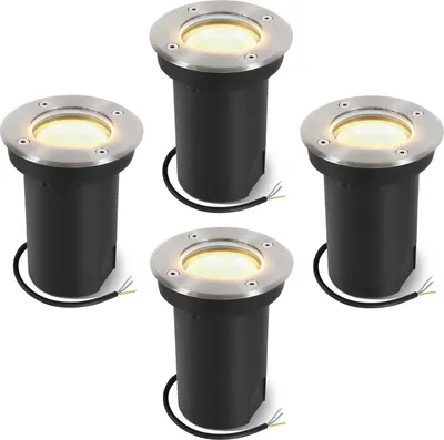 Obrázek produktu pro Bettizia 4x 3W podlahové svítidlo otočné IP67 venkovní LED zapuštěné podlahové bodové svítidlo podlahová lampa teplá bílá - stříbrný kryt