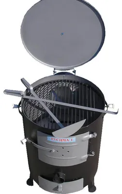 Produktbild von Home Care Commerce Mini tragbarer Ofen & Grill – Outdoor-Campingofen mit Chromgrill, Schürhaken & Aschekratzer, 45 cm, für Camping & Garten