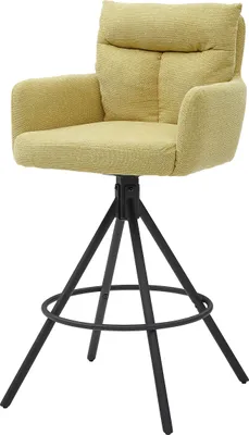 Produktbild von Sofia Barhocker Gelb 2er Set – 180° drehbar mit Auto Return, Mikrofaser Bezug, Metallgestell Schwarz matt, Sitzhöhe 70 cm