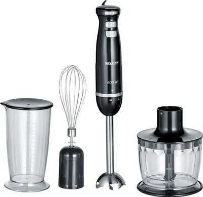 Produktbild von Severin SM 3793 Stabmixer, Kunststoffgehäuse, 600 Watt, 0,7 l Behälter, Geschwindigkeiten stufenlos einstellbar, Universalzerkleinerer-Zubehör