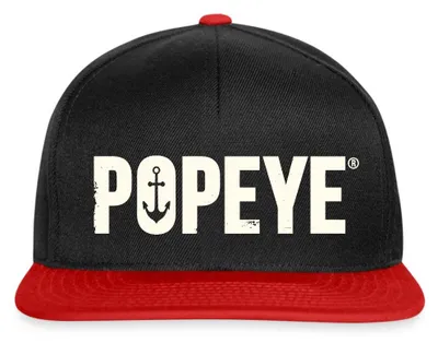 Produktbild von Spreadshirt Popeye Weißes Logo Snapback Cap, One size, Schwarz/Rot