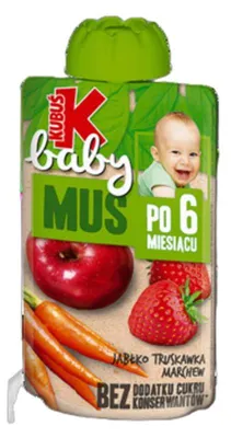 Obrázok produktu pre Mus Kubuś jabłkowo-truskawkowy dla niemowląt po 6 miesiącu 100 g