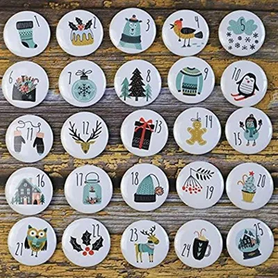 Produktbild von Adventskalender Zahlen Buttons 1-25 zum Basteln, Ø 3,2 cm, Weiß, 25 Stück