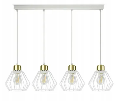 Produktbild von Luxolar Led Pendelleuchte 4 flammig aus Metal Draht Weiß-Gold im Edison-Stil E27 60W - Deckenleuchte GLAM Design - Hängelampe für Wohnzimmer, Küchen