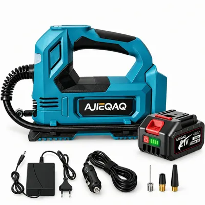 Produktbild von Akku-Luftkompressor 21V 4,0Ah, 150 PSI Reifenfüller mit Auto-Stopp, 12V Kfz-Anschluss, LED, SOS, für Auto, Motorrad & Fahrrad
