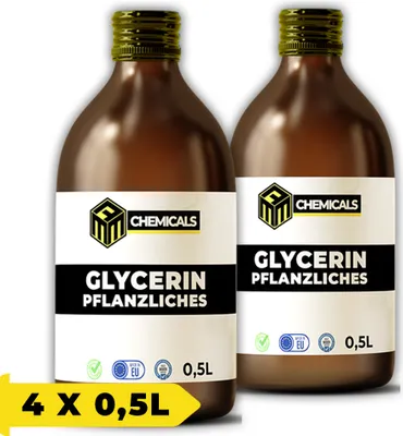 Produktbild von MRM CHEMICALS Pflanzliches Glycerin 99,5% 0,5L Glasflasche Rein Pharma- und Lebensmittelqualität für Desinfektion Kosmetik, Glyzerin Transparent x2