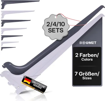 Produktbild von BOOMET Regalträger 1-reihig für Wandschienen · 2 Farben · 10 Stück Anthrazit 60cm · Regalhalterung · Sicherheitsträger für Wandregal · pulverbeschichtet · Einfache Montage