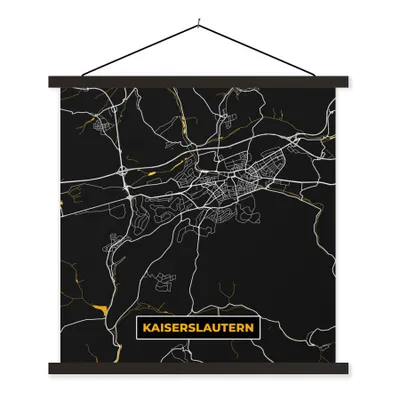 Produktbild von MuchoWow® Textilposter Kaiserslautern - Schwarz und Gold - Stadtplan - Karte - Deutschland 60x60 cm mit schwarzem Rahmen - Posteraufhänger