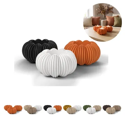 Zdjęcie produktu dla Świecznik dynia na tealight LED, zestaw 3 szt., 4,6 cm, PLA, druk 3D – Czarny