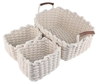 Produktbild von Aufbewahrungskörbe, 3er-Set Badezimmerkörbe mit Griffen, naturbelassene, geflochtene Aufbewahrungskörbe zur Dekoration von Babyzimmern, Schlafzimmern und Wohnzimmern – weiß