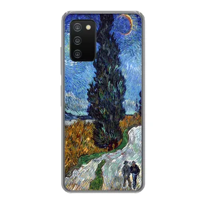 Produktbild von MuchoWow® Handyhülle Schutzhülle Hülle für Samsung Galaxy A03s Straße mit Zypresse und Stern - Vincent van Gogh Silikon Softcase Handy Hülle - Schutz