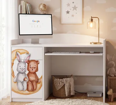 Produktbild von Kinderschreibtisch "Happy B04" Weiß | Jugendschreibtisch mit Tastaturablage & Stauraum | Eleganter Schülerschreibtisch für Kinderzimmer, Hase