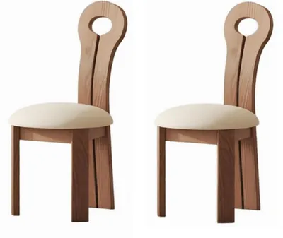 Productafbeelding van Modern design, set van 2 houten eetkamerstoelen, met stoffen bekleding