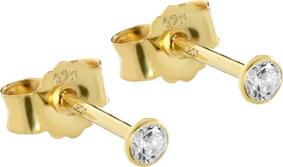 Produktbild von 1 Paar 2,3mm Ohrstecker 925 Sterling Silber Gelbgold Vergoldet Zirkonia Ohrringe