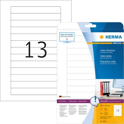 Produktbild von Video-Etiketten A4 weiß 147,3x20 mm Papier matt 325 St.