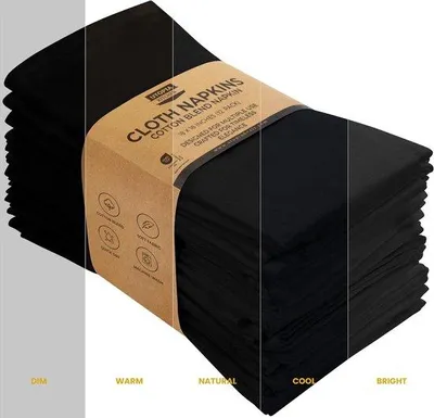 Produktbild von Famanu Stoffservietten 12 Stück 46x46 cm – Waschbar und Wiederverwendbar – Für Tisch, Restaurant, Feier und Hochzeit (Schwarz)