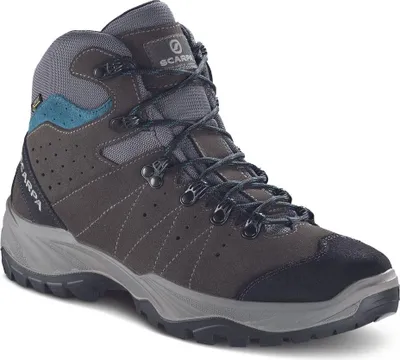 Wanderschuh Mistral GTX von Scarpa in Schwarz und Grau mit blauen Akzenten; geeignet für Herren.