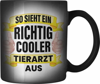 Produktbild von Trendation - Tierarzt Geschenk Farbwechsel Zauber-Tasse Geschenkidee für Tierärzte Spruch Becher Karabiner Farbwechsel Zauber-Tasse Edelstahl Veterinär Pferdearzt Tiermedizin (Schwarz)