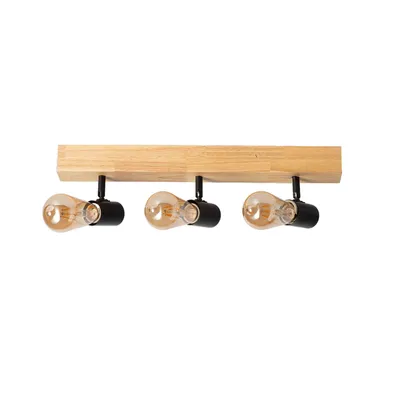Produktbild von Schwarze Deckenleuchte aus Holz mit 3 verstellbaren E27-Spots