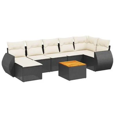 Produktbild von Modulares Garten-Sofa Set, 8-teilig, mit Stauraum, wasserabweisenden Kissen, Akazienholz-Tisch, Poly Rattan Schwarz