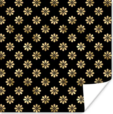 Produktbild von MuchoWow® Poster Muster - Blumen - Gold 75x75 cm - Wand Dekoration