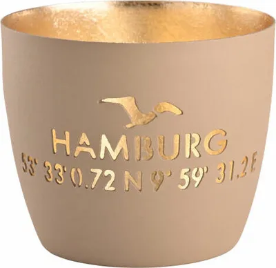 Obrázek produktu pro Dárková společnost Lucerna Madras Coordinates of Hamburg M, svícen na čajovou svíčku, svíčka, železo, pískovec / zlato, v. 8,5 cm, 1144504029