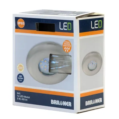 Obrázok produktu pre Briloner LED vstavané svetlo okrúhle niklové matné pevné IP65 5W modul 400lm teplá biela 3000K 110°